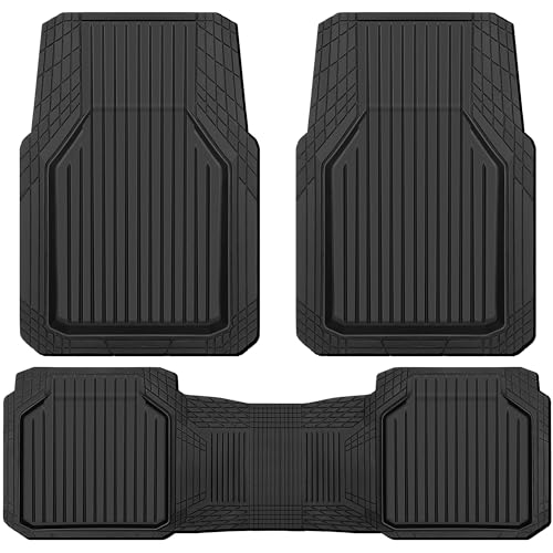 CAR PASS Heavy Duty Rubber Floor Mats for Car, Waterproof Liner Deep Dish Car Mats Full Sets, Universal Trim to Fit for SUV Truck Sedans Vans, All Weather Automotive Floor Mats 3pcs, Solid Black - color: All Black