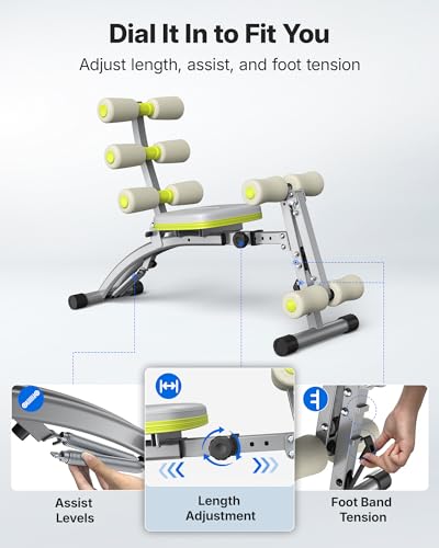 MERACH Ab Machine, Adjustable Ab Trainer, Sit Up Exercise Equipment 330LBS | Multi-Functional Adjustable Ab Workout Bench, Home Gym Equipment, Automatic Rebound, Core Ab Training - color: Gray Green