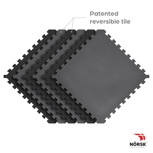 Norsk Dual-Sided Reversible 1/2" Foam Exercise Mats for Home Gym - Interlocking EVA Foam Tiles - color: Gray/Black, size: 30 Tiles - 120 Sq. Ft.