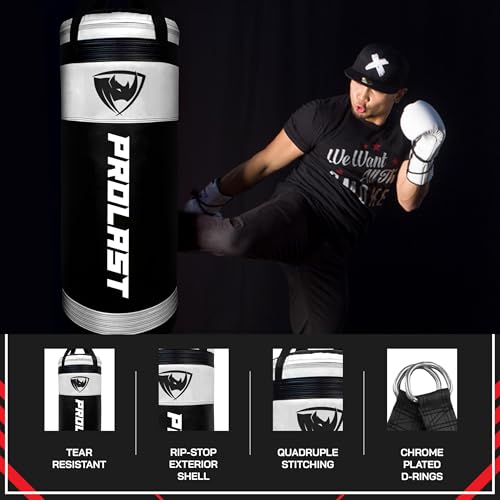 4Ft XL 135Lb Heavy Punching Kicking Bag for Adults, Boxing, MMA, Martial Arts, Muay Thai, Strength Training Equipment, Special Edition Rhino Logo - color: White / Black, style: Unfilled