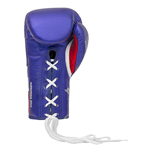 adidas Speed 500 Pro Boxing Gloves – Genuine Leather Training Gloves for Men & Women, Lace-Up Heavy Bag & Kickboxing Gloves - color: MET BLUE/RED/SILVER, size: 14 oz