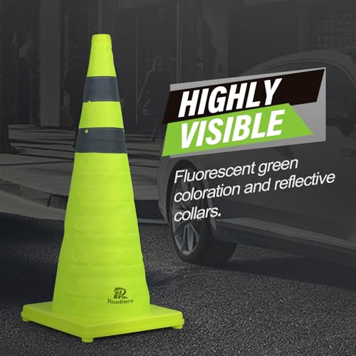 RoadHero 28 Inch 2 Pack Collapsible Traffic Safety Cones with Bag, Green | Pop-up Design, Reflective Collar, Road Safety, Driving Training & Parking Lots - size: 28 Inch