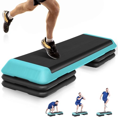 F2C 43 inch Aerobic Exercise Step Platform Adjustable Height Stepper Exercise Workout Step Bench with 4 Risers 4" - 6" - 8" Large Fitness Exercise Stair Step for Home Gym Fitness Training - color: Green
