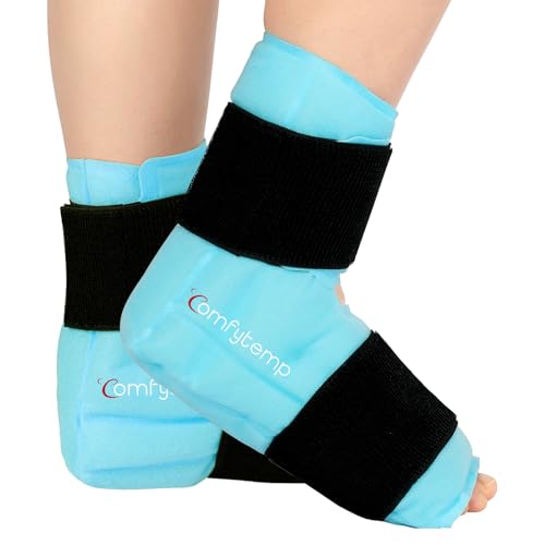 Comfytemp Ankle Foot Ice Pack Wrap for Plantar Fasciitis Relief, Gel Ankles Brace, Sprain, Heel Pain, Swelling, Achilles Tendonitis, Feet Injuries Reusable, Hot Cold Compress, FSA Eligible HSA, 2 Pack - color: Blue 70, size: Large