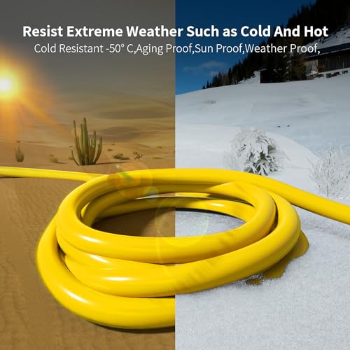 HUANCHAIN 150 ft 12/3 Gauge Outdoor Extension Cord Waterproof Heavy Duty with Lighted end, Flexible Cold-Resistant 3 Prong Electric Cord Outside, 15Amp 1875W 12AWG SJTW, Yellow, ETL - color: Yellow, size: 150FT