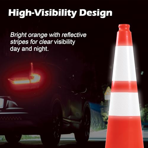 28" Traffic Cones (8 Pack) – Durable Orange PVC Safety Cones with Reflective Collars for Parking, Construction, Roadwork & Driving Practice - size: 28 inch -8Pack