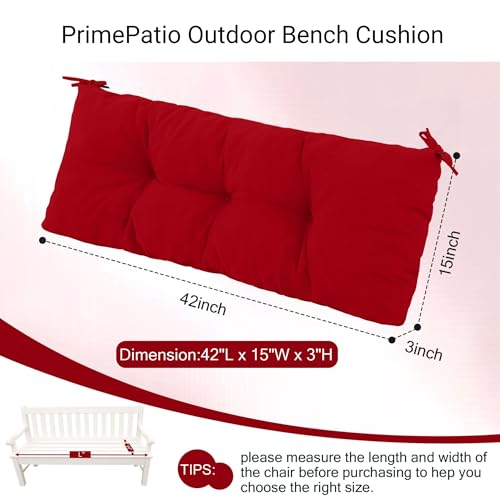 Outdoor Bench Cushion Waterproof, Tufted Bench Seat Cushion | 42 x 15 Inch Patio Wicker Indoor Seat Pads for Outside Garden Patio Balcony - color: A Lipstick Red, size: 42x15 Inch