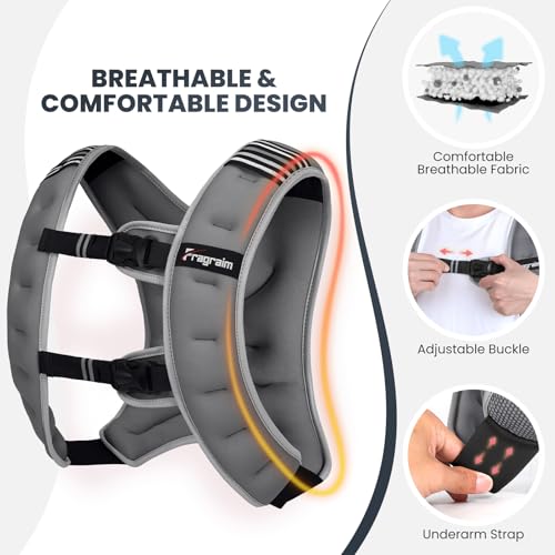 Fragraim Weighted Vest for Women Men - 8lb/10lb/12lb/16lb/22lb/25lb/30lb Weight Vest with Reflective Stripe, Detachable Phone Pouch, Ideal for Walking, Strength Training, Running, Workout, Cardio - color: Grey, size: 16 lb