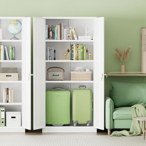 INTERGREAT Metal Storage Cabinet,72" Steel Lockable File Cabinet with Locking Doors and Adjustable Shelves,Locking Tool Cabinets for Office,Home,Garage,Gym,School (White) - color: White, size: MSC-D18
