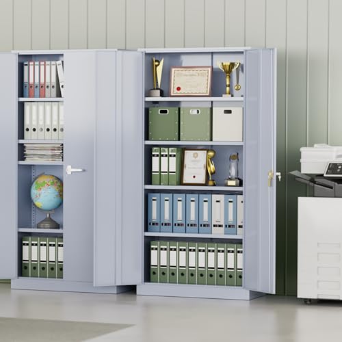 INTERGREAT Metal Storage Cabinet,72" Steel Lockable File Cabinet with Locking Doors and Adjustable Shelves,Locking Tool Cabinets for Office,Home,Garage,Gym,School (Cement Grey) - color: Cement Grey, size: MSC-D18