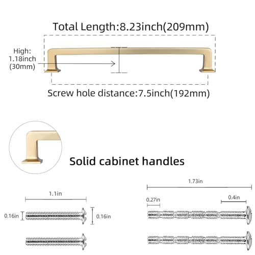 10 Pack 7-1/2 inch Champagne Bronze Kitchen Cabinet Handles Cabinet Pulls Gold Drawer Pulls Kitchen Cabinet Hardware Handles - color: Champagne Bronze, size: 7-1/2" Hole Center（192mm）