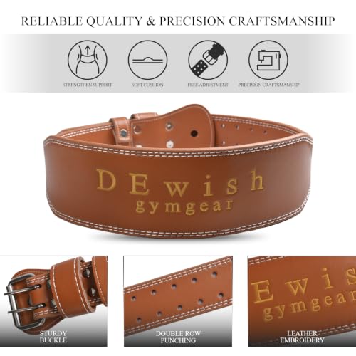 Leather Weightlifting Belt, 10 Adjustable Holes, 4”Width, Double Prong Power Belt for Gym Bodybuilding, weightlifting, powerlifting, squats and deadlifts - color: 4-Inch Brown, size: 37"-40"