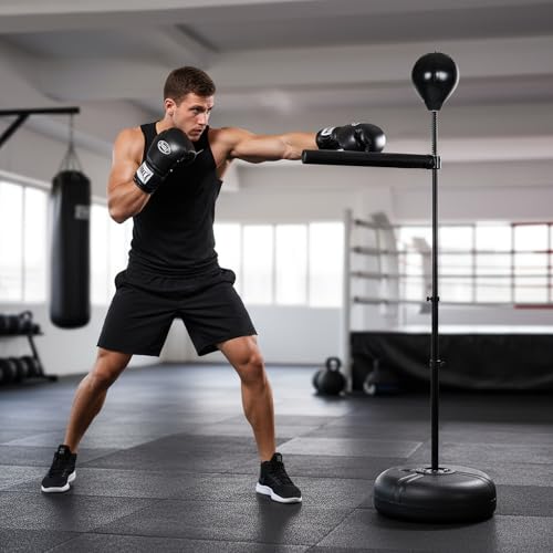 INNOLIFE Adjustable Freestanding Boxing Bag for Adults, Cobra Bag Punching Trainer with Speed Bag Stand, Boxing Equipment for Home Gym Training, Black