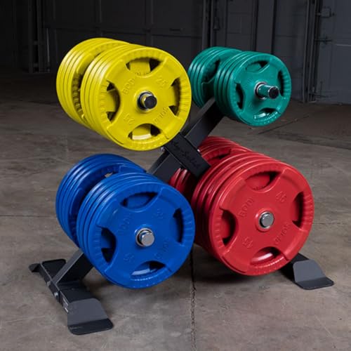 Body-Solid Quad Grip Design Rubber Plate - Olympic Weight Plates with Rubber Coating for Weight Lifting and Strength Training - style: 25 lbs.