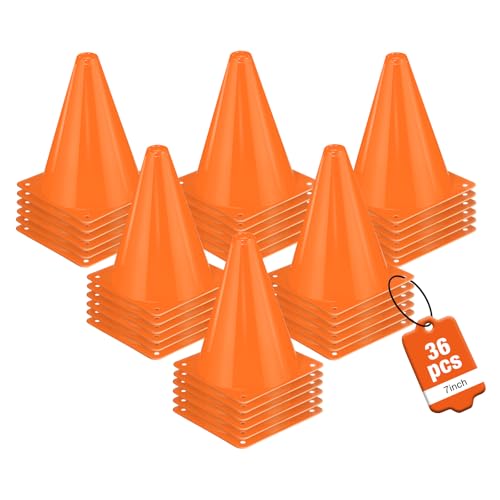 36pcs Cones 7 Inch Soccer Cones and Plastic Traffic Cones, Durable Cones for Sports Training, Ideal for Soccer, Basketball, Football, Skating, and Agility Drills Practice - color: orange