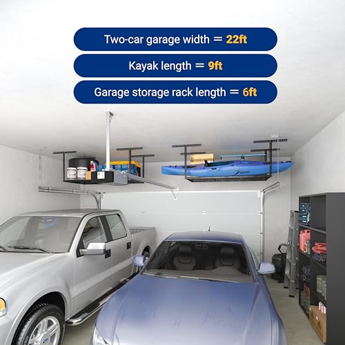 FLEXIMOUNTS 3x6 Overhead Garage Storage Adjustable Ceiling Rack 72" Length x 36" Width x 40" Height, 450lbs Weight Capacity, Black, Classic Series - color: Black, size: 3x6 ft