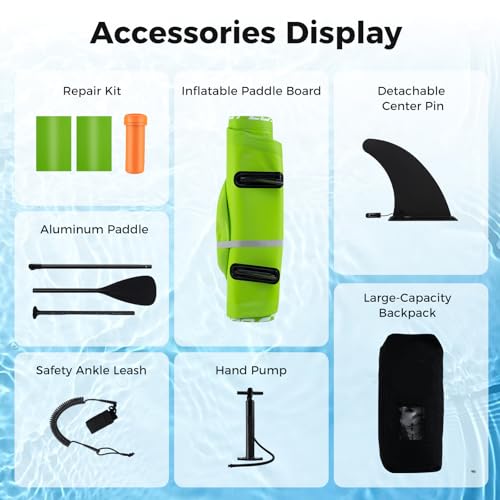 KOTEK 10FT/11FT Inflatable Paddle Board, SUP Paddleboard with Hand Pump, Safety Leash, Repair Kit, Carry Bag, Non-Slip EVA Deck, Stand Up Paddle Board for Youth & Adults - size: 11 FT, style: Green Coconut Tree