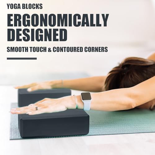 Septo 2 Pcs Yoga Blocks, 9x6x3 Inch Foam Blocks for Pilates | High density EVA foam Yoga Props lightweight non-slip surface for meditation stretching balance training - color: Grey