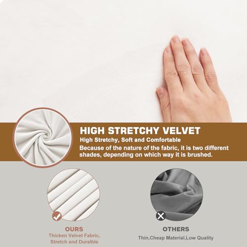 NeColorLife Velvet Square Ottoman Cover,Stretchable Footrest Stool Slipcover with Elastic Band for Rectangle and Square Storage Ottoman(Large,Off White) - color: Off White, size: L Length: 35"-45",Width: 31"-43"