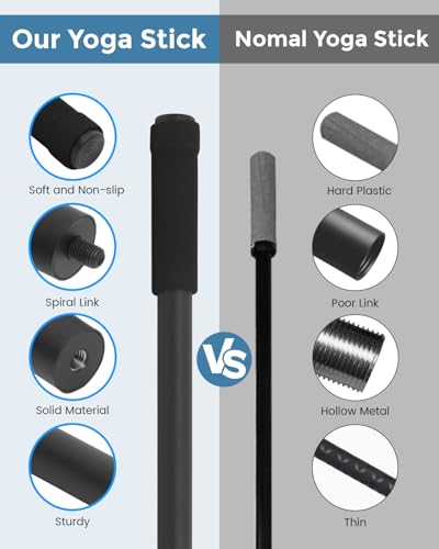 P Polerden Yoga Stick, 5ft Exercise Stick for Mobility, Stretching Stick with Non-Slip Ends, Exercise Dowel for Pilates, Balance Pole and Stretch Bar for Stretching Equipment - size: 1 PCS 60 inches Sturdy Steel