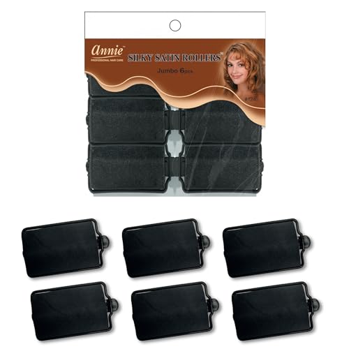 Annie Silky Satin Jumbo Hair Rollers - 6 Pack Black Foam Sponge Curlers for Heatless Curls - Soft Sleep Styler Pillow Rollers for All Hair Types, Prevents Breakage & Frizz (1.5 Inch Diameter)