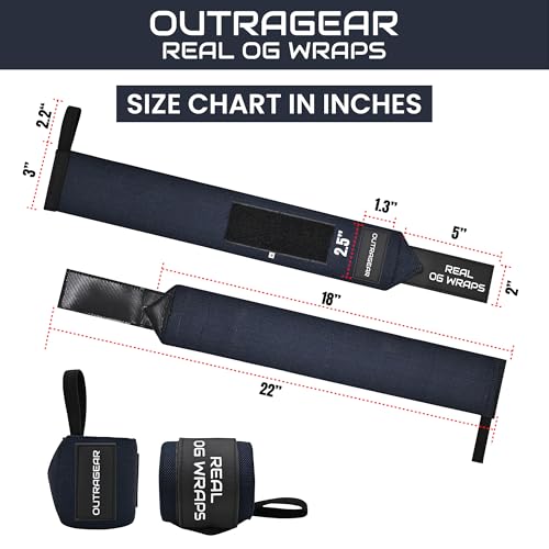 18" OG-Grade Wrist Wraps for Weightlifting – Heavy Duty Wrist Support with Thumb Loop & Lockdown Strap – Wrist Straps for Powerlifting, Bench Press & Gym Training - style: Navy Grit