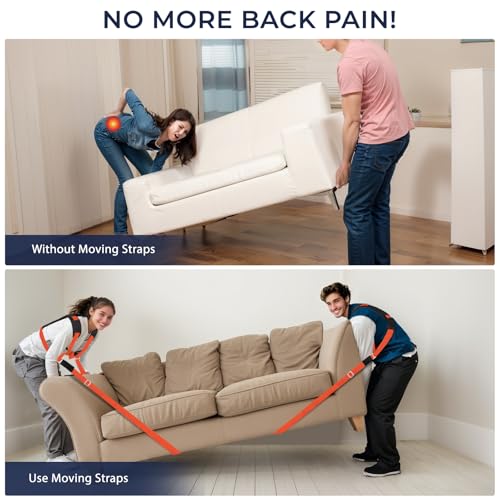 Ytonet Furniture Moving Straps for Lifting with Back Support, Round Sling | 2-Person Lifting and Moving System, Appliance Lifting Straps for Mattress, Heavy Objects up to 800 lbs, 145 IN Long, Orange - size: With Back Support-Extra-Long