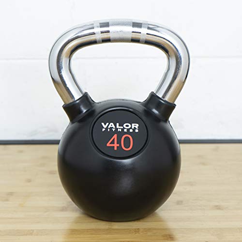 Valor Fitness Chrome Kettlebells – Solid Cast Iron Kettlebell with Chrome Finish, Strength Training Weight for Swings, Squats, Cleans & Home Gym Workouts - size: 40.0 Pounds