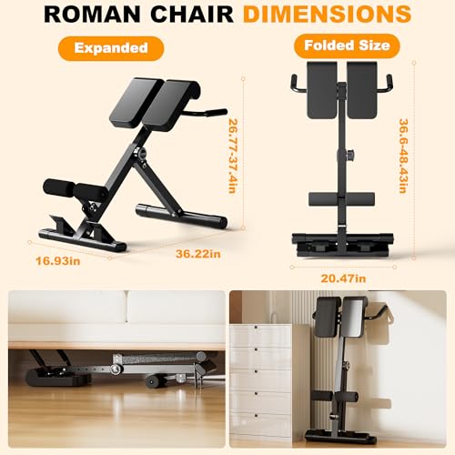 Multi-Function Roman Chair Back Extension Bench for Home Gym (Black gray)