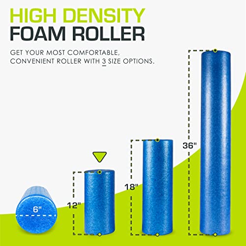 ProsourceFit High Density Foam Rollers 12 - inches long, Firm Full Body Athletic Massager for Back Stretching, Yoga, Pilates, Post Workout Trigger Point Release, Blue - color: Blue, size: 12"H x 6"D