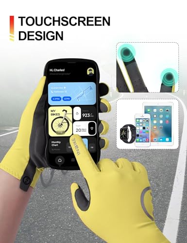 INBIKE Breathable Bike Gloves for Men Women, Full Finger Pad Cycling Gloves, Touchscreen Reflective Mountain Biking Bicycle - color: Yellow, size: Small (Hand Circumference 7-7.25inch)