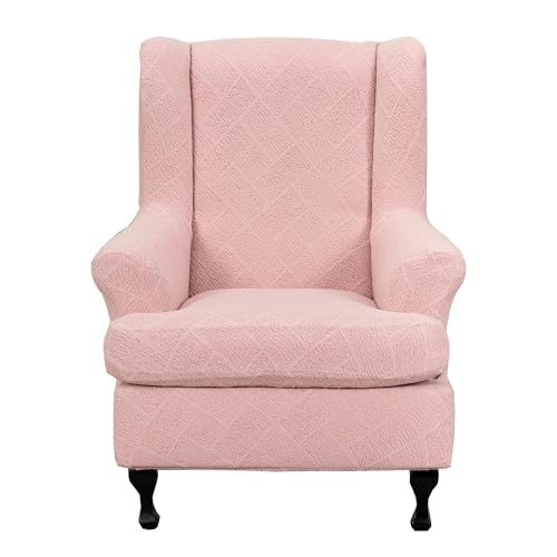 CRFATOP 2 Piece Stretch Wingback Chair Cover Jacquard Wing Chair Slipcovers Spandex Fabric Wingback Armchair Covers with Elastic Bottom for Living Room Bedroom Wingback Chair,C29 - color: Color C29