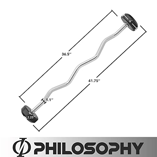 Philosophy Gym Rubber Fixed Barbell, Pre-Loaded Weight EZ Curl Bar for Strength Training & Weightlifting - style: 30 LB