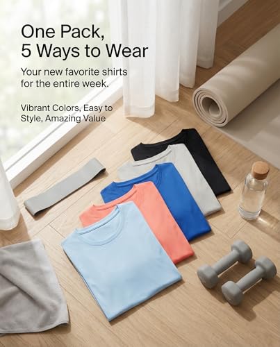 5 Pack Women's Dry Fit Short Sleeve Athletic Gym Workout Running Tops | Available in Plus Size, Exercise, Sports, Fitness, Quick Dry, Cooling, Moisture Wicking, Loose Basic Tees, Yoga, Pilates - color: Set 15, size: Medium