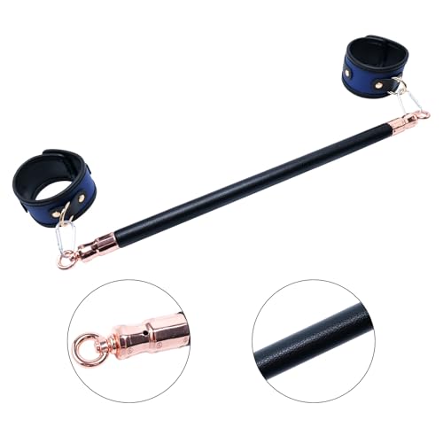 Spreader Bar Wooden Black PU Bar Home Gym with 2pcs Furry Black Adjustable Straps,Sports Aid Training Fitness Gear Pilates Aid Kit,Indoor Yoga Set - style: Black+Blue Kit