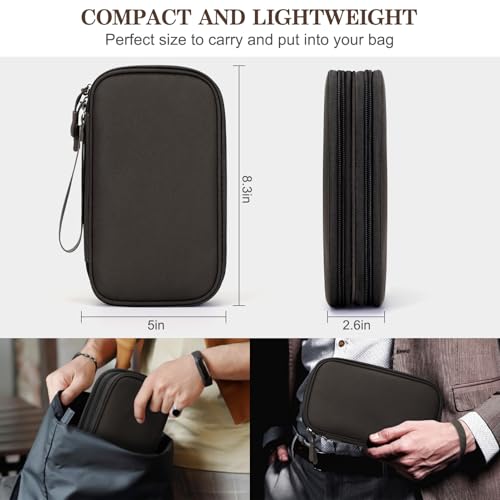 FYY Electronic Organizer, Travel Tech Pouch Bag, Medium, Coffee | Wrist Strap, Waterproof, Double Layers Portable Electronics Travel Carrying Case for Cord, Charger, Daily Business Trips Use - color: Coffee, size: Medium
