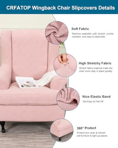 CRFATOP 2 Piece Stretch Wingback Chair Cover Jacquard Wing Chair Slipcovers Spandex Fabric Wingback Armchair Covers with Elastic Bottom for Living Room Bedroom Wingback Chair,C29 - color: Color C29