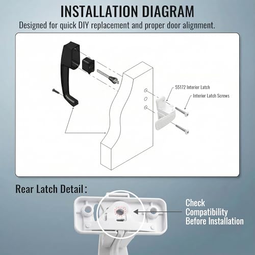 Replacement Screen Door Latch, Heavy Duty Inside Door Handle Compatible with Storm Doors Handle, Interior Latch for Screen and Storm Doors (for Non-Spring Loaded Strike,White) - color: White, style: for Non-spring Loaded Strike