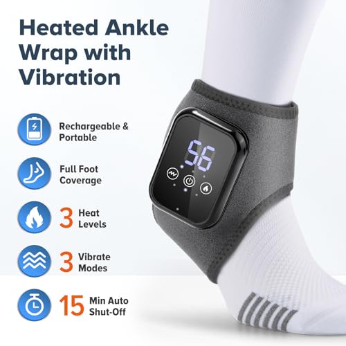 2 Pack Cordless Ankle Massager for Pain Relief with Heat, FSA Eligible Heated Foot Massager for Neuropathy, Ankle Heating Pad with Massage, Triple Therapy Ankle Wrap for Plantar Fasciitis, Gray - color: Gray, size: 2 PCS