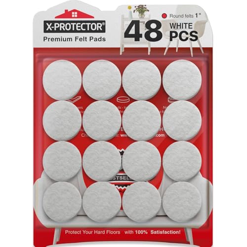 Felt Furniture Pads X-PROTECTOR - 48 Premium Felt Pads Floor Protector - Chair Felts Pads for Furniture Feet Wood Floors - Best Furniture Pads for Hardwood Floors - Protect Your Hard Floors! (White) - size: 48 PCS 1" White, Round