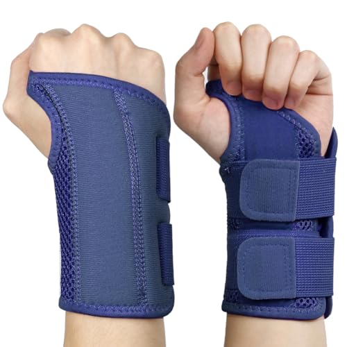 NuCamper Wrist Brace Carpal Tunnel Right Left Hand for Men and Women, Night Wrist Sleep Supports Splints Arm Stabilizer with Compression Sleeve Adjustable Straps,for Arthritis,Tendonitis,Sprained - size: Small/Medium (Pack of 1), style: Left Hand-Navy