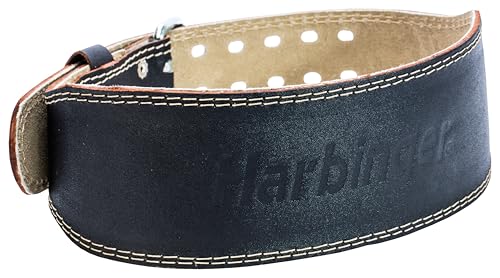Harbinger Padded Leather Contoured Weightlifting Belt - 4" or 6” Width - Interior Suede Lining & Foam Cushioning - Heavy-Duty Dual Prong Steel Roller Buckle - for Lifting Support - size: Small, style: 4 Inch