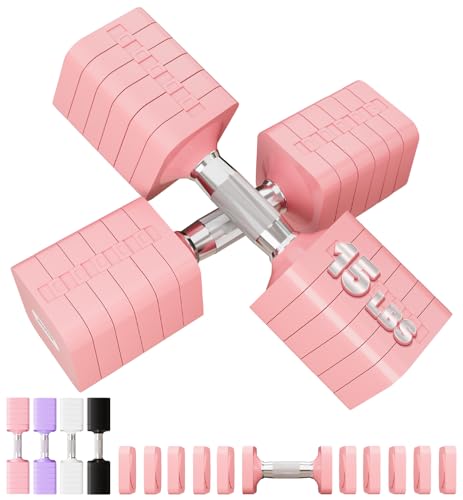 Adjustable Dumbbell Set for Women Men 7.5LB/10LB/15LB/20LB/25LB Pair | Stable Free Weight Hand Weights with Metal Handle for Home Gym Fitness Rehab Pilates Yoga Strength Training Equipments - color: Pink, size: 15LB SINGLE