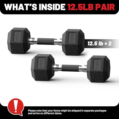 PAPABABE Hex Dumbbell Set 2.5-100lb, Rubber Grip Dumbbells, Home Gym | Complete & Durable Cast Iron Core Odorless Antiroll Hex Shape Ergonomic Versatile Home Gym Comfort Non-Slip Grip - size: 12.5 lb, Pair, style: Rubber Grip