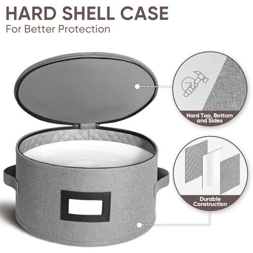 BALEINE China Storage Containers, Sturdy Quilted Wine Glass Storage, Plate Organizer with Carry Handles, Moving Boxes for Dishes, Cups, Mugs and Stemware (Plate Mug Combo, Hard Shell Grey) - color: Grey, style: Plate Mug Combo-Hard Shell