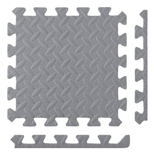 Interlocking Puzzle Exercise Mat, EVA Foam, 20" x 20", 1 cm Thick, Black, 24 Pieces, 64 Sq Ft, for Home Gym, Fitness Equipment and Play Areas (6, Grey) - color: Grey
