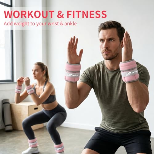 Adjustable Ankle Weights 1-3/4/5/6/8/10/20 LBS Pair with Removable Sandbags for Women & Men - color: pink, size: 4lbs Pair (2lb Each Weight)