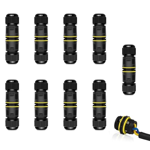 NineLeaf 9PK 3-PIN M20 Waterproof Electrical Cable Connector for 5-12mm, Outdoor Power Cable Connector Joint for Garden, Pond Lights - size: 9PK, style: Screw Tighten