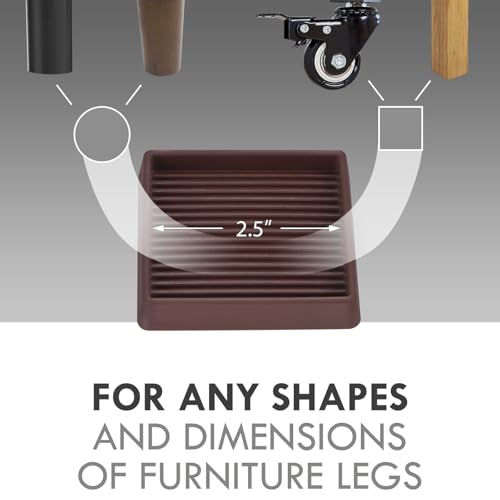 2.5X2.5 Square Rubber Caster Cups, Non Slip Furniture Pads - 4 Pack | Anti-Slip Furniture Gripper, Anti Skid Furnitures Feet, Anti Slide Floor Protector for Bed Couch Stoppers, Brown - size: 2.5" x 2.5"-Brown