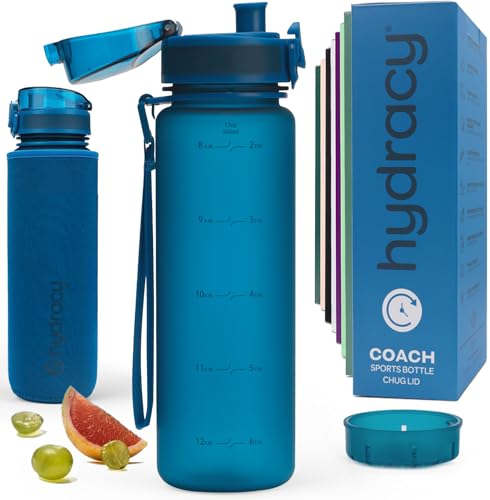 Hydracy Motivational Water Bottle with Time Marker & Fruit Infuser 17 oz | BPA-Free Tritan, Leakproof Flip-Top Lid,No-Sweat Sleeve,Carry Strap,Daily Intake Tracking for Gym,Sports,Outdoors - color: Midnight Blue, size: 17 Ounces